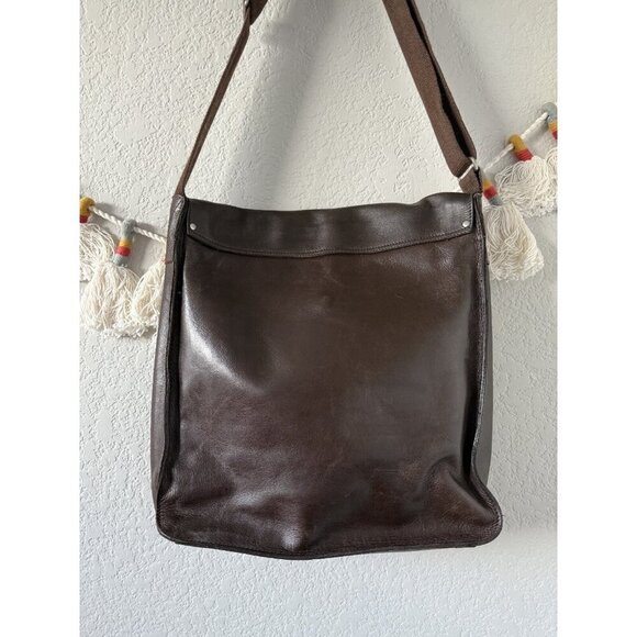 J. Crew 100% Leather Brown Satchel Messenger Bag Laptop Travel Business Large - Picture 6 of 11